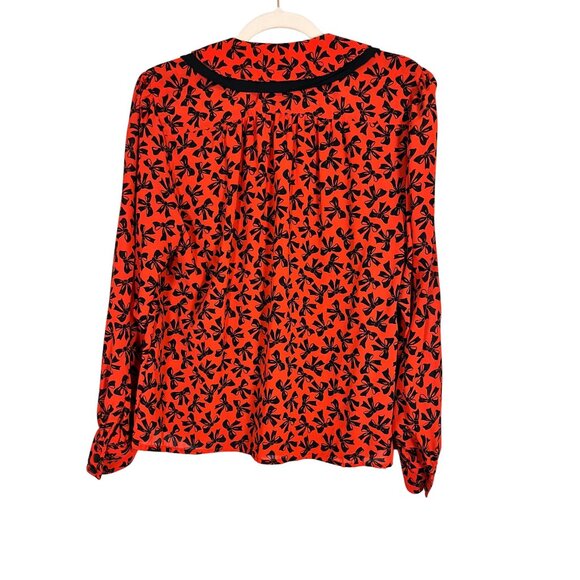Retro Bow Blouse 10 Red Old Money Preppy Classic Chic Mod Boho Western Artsy 80s - Picture 9 of 10
